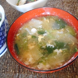 小松菜とネギと卵の味噌汁